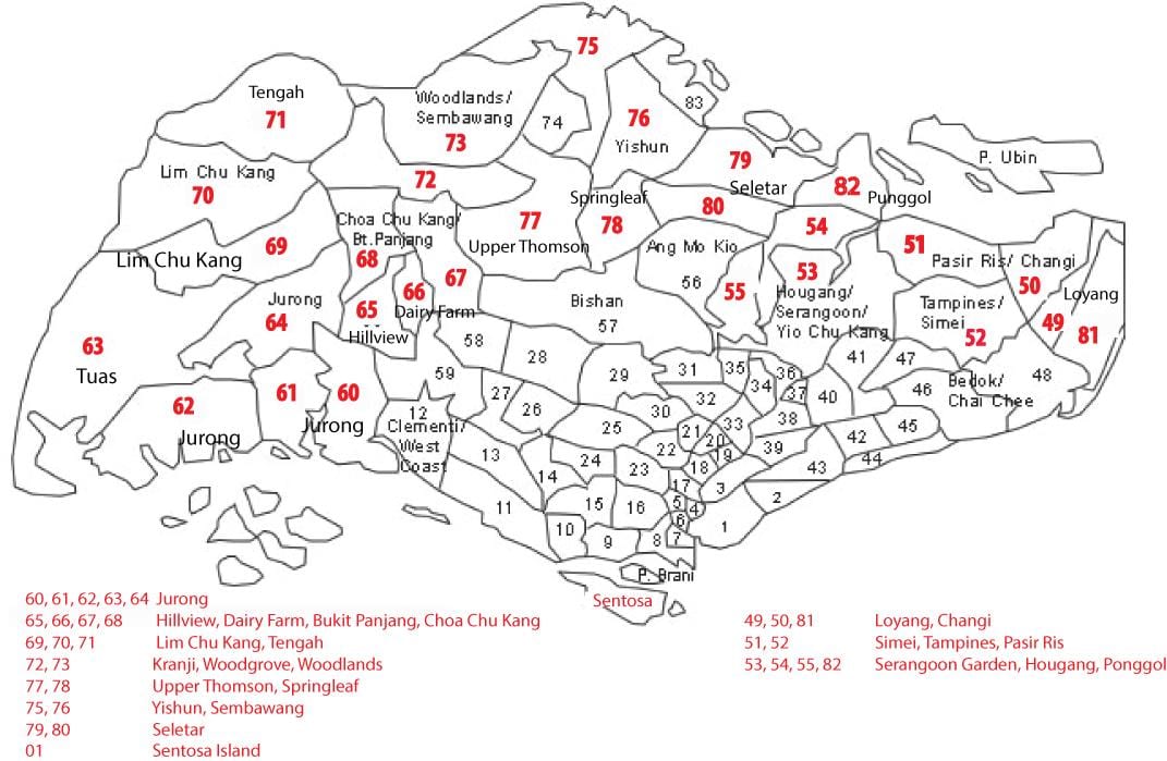 Singapore mã bưu bản đồ
