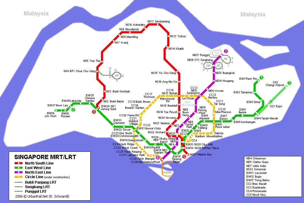 tàu điện ngầm bản đồ Singapore